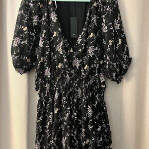 Lulu's Black Floral Long Sleeve Dress